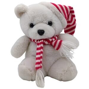 Vintage Liberty Bell Christmas Bear Plush 10” White With Red & White Scarf